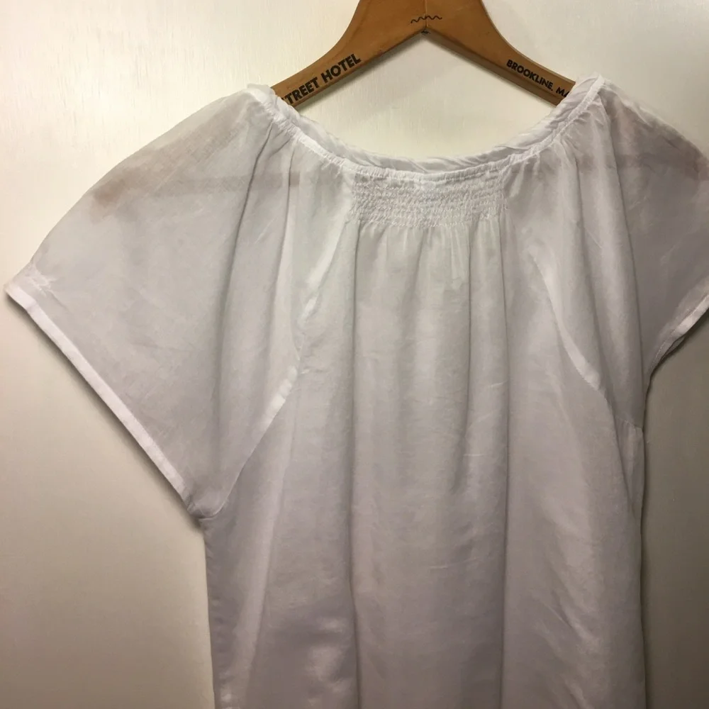 LUCY Button Up Semi Sheer Blouse Drawstring Neck M - Picture 7 of 8